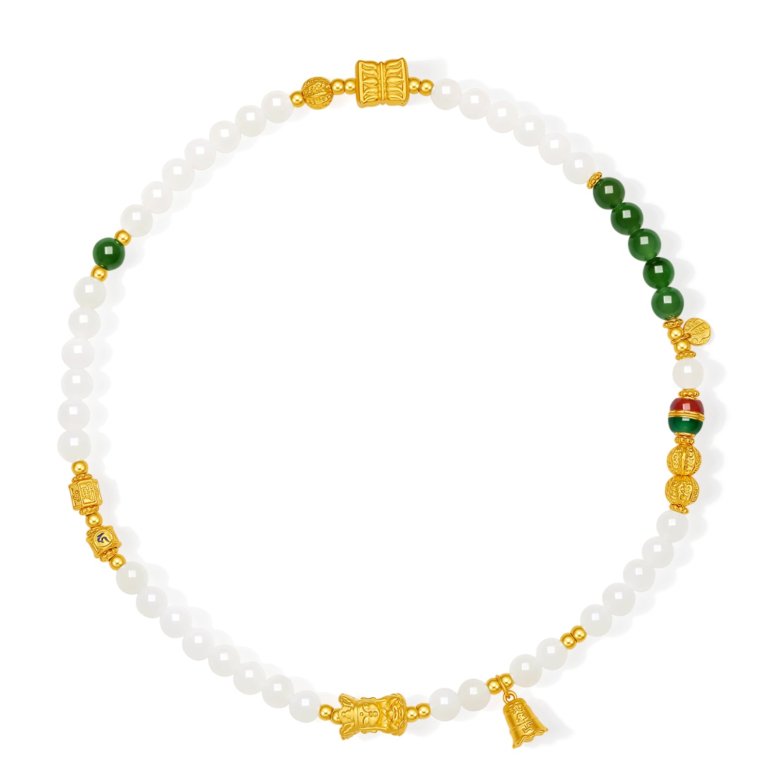 Jiuhua Mountain' 24K Gold Beaded Bracelet Heitian Jade Agate Ksitigarbha's Implements Y1915281