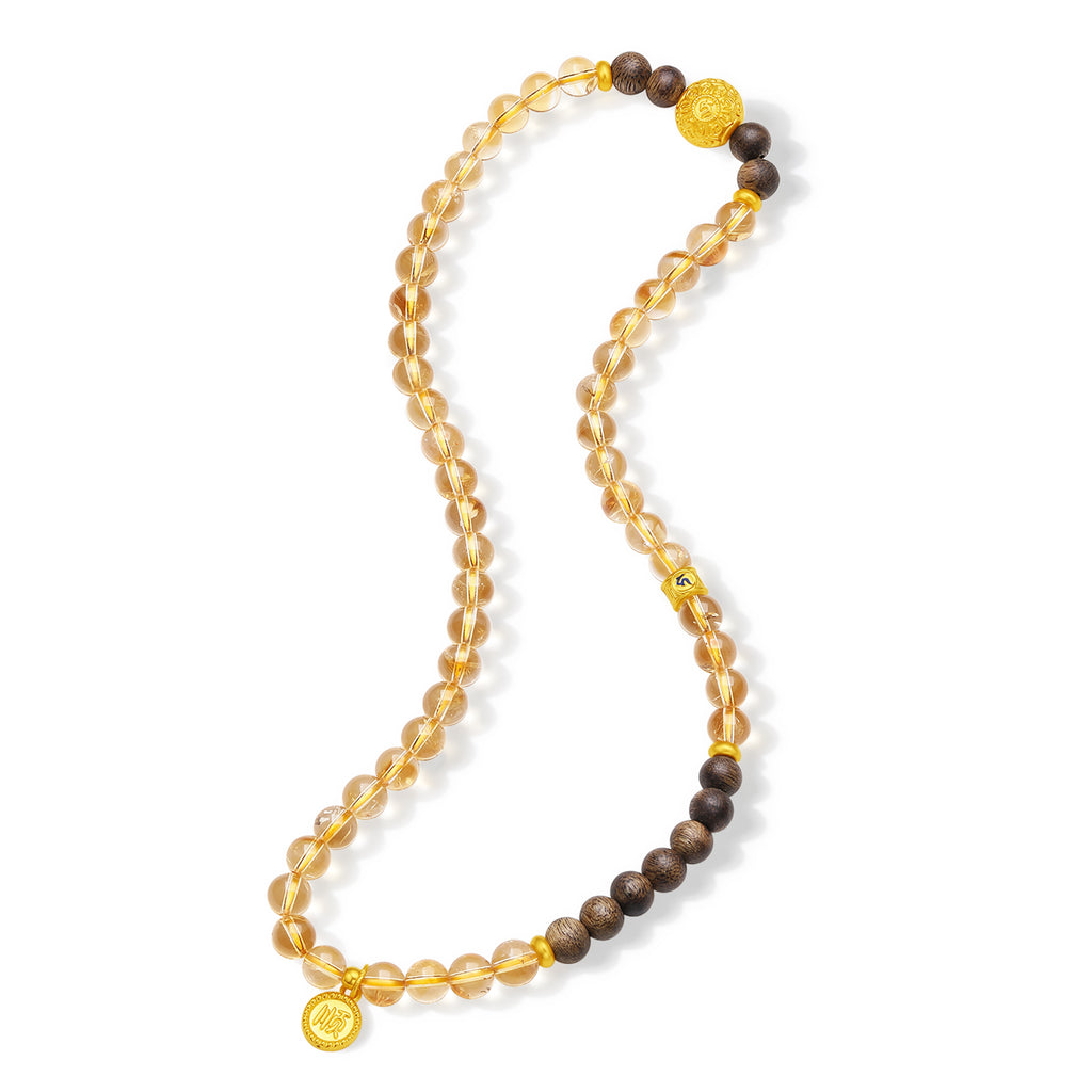 "Jiuhua Mountain" 24K Gold Beaded Bracelet Citrine Aloeswood Beads Buddhist Scripture A1915270