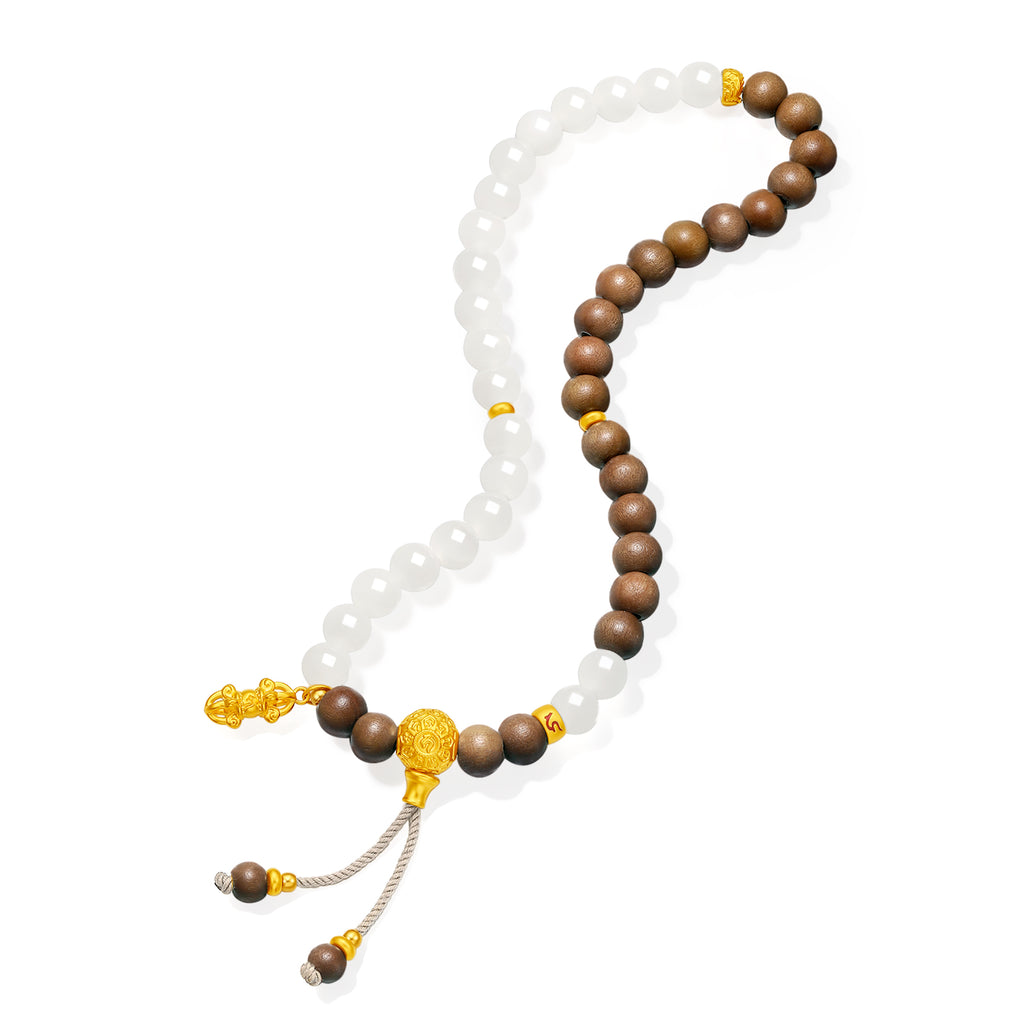Jiuhua Mountain' 24K Gold Beaded Bracelet Heitian Jade Wood Buddhist Scripture Y1915285