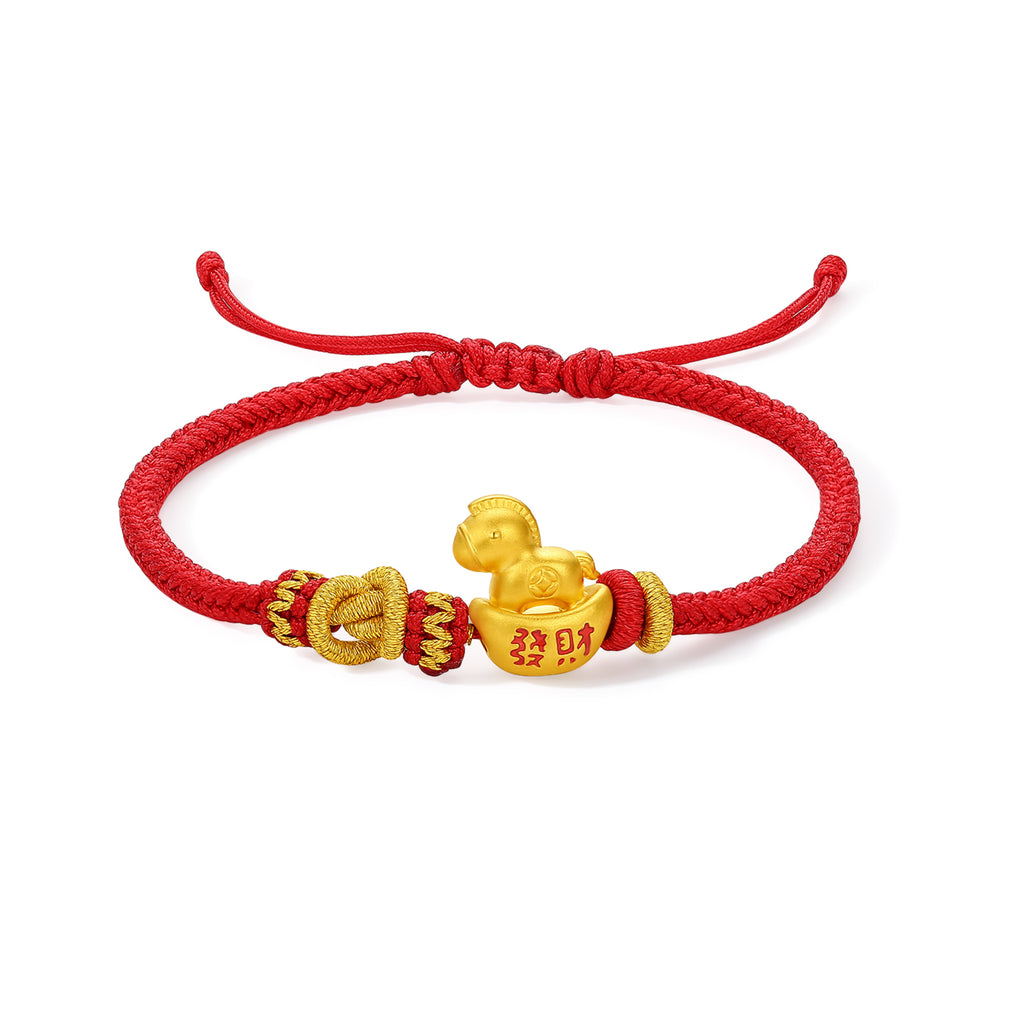 'Year of the Horse'  24K Gold String Bracelet Horse Yuanbao 0.65-0.85g 16cm-22cm A1715952