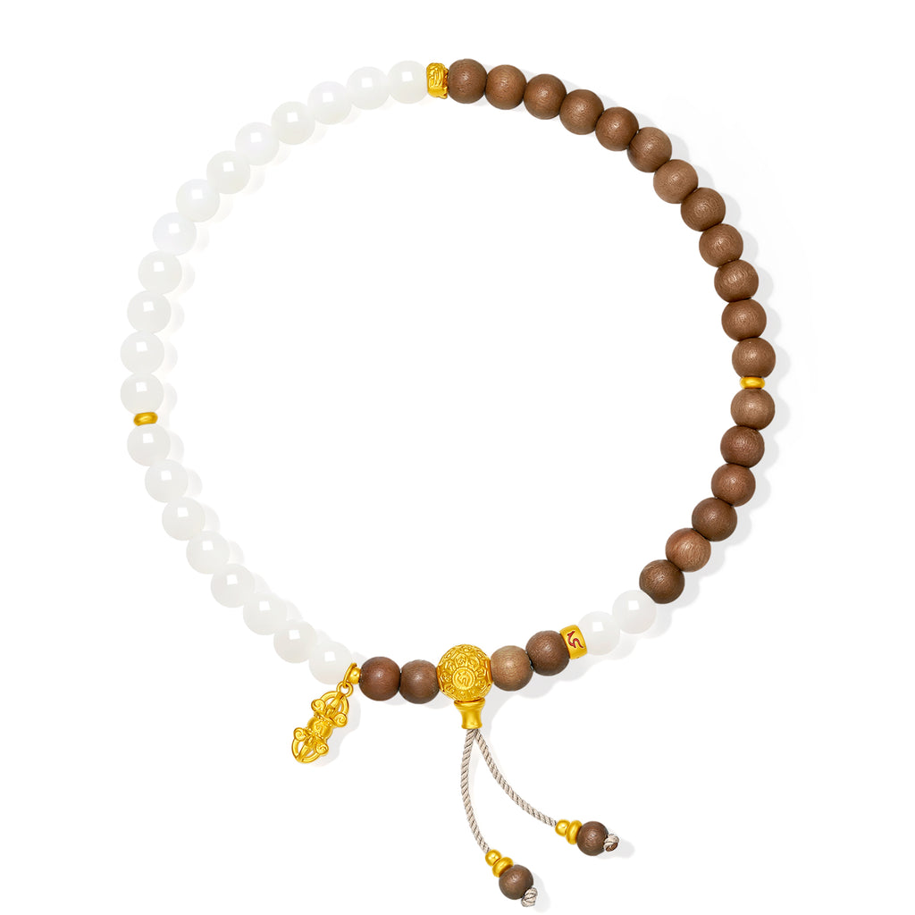 Jiuhua Mountain' 24K Gold Beaded Bracelet Heitian Jade Wood Buddhist Scripture Y1915285