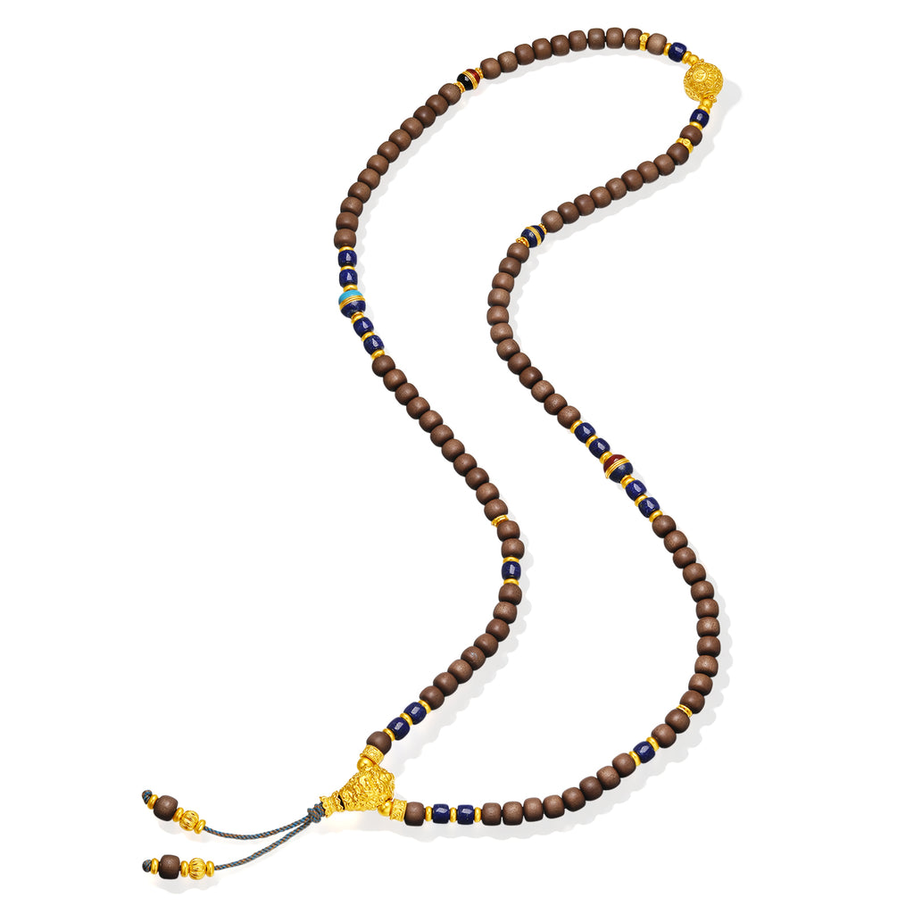 "Jiuhua Mountain" 24K Gold Beaded Bracelet Lapis Lazuli Sandalwood Bead sandalwood Ksitigarbha's Implements J1915280