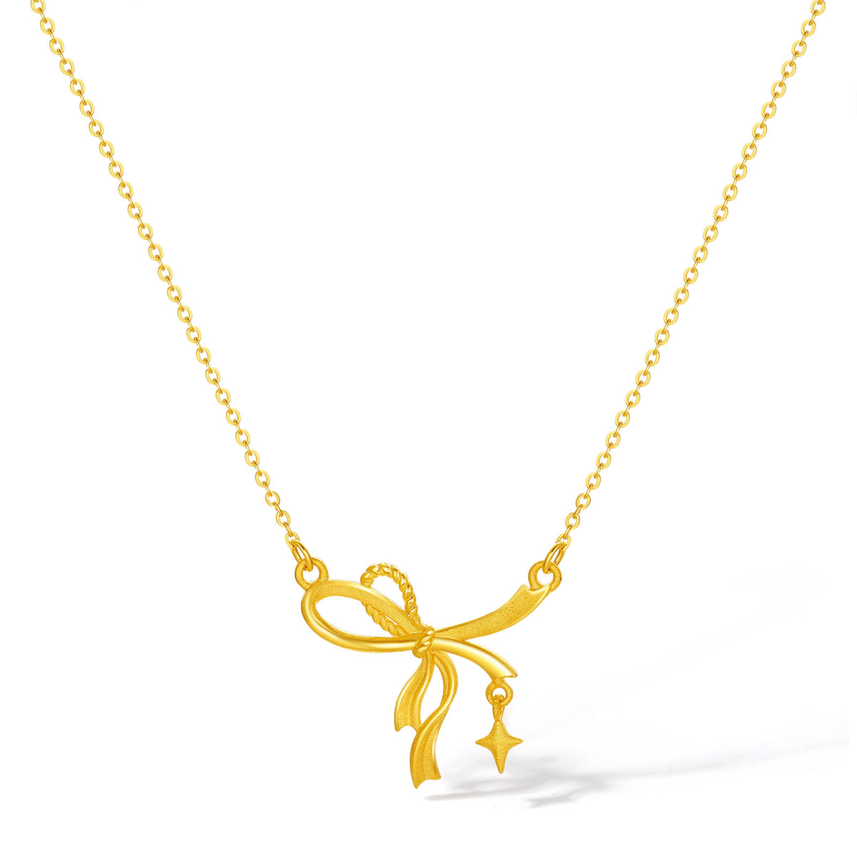 "Girl's Worries" 999 24K Gold Pendant Necklace Bow 3.7-4.1g A0615483