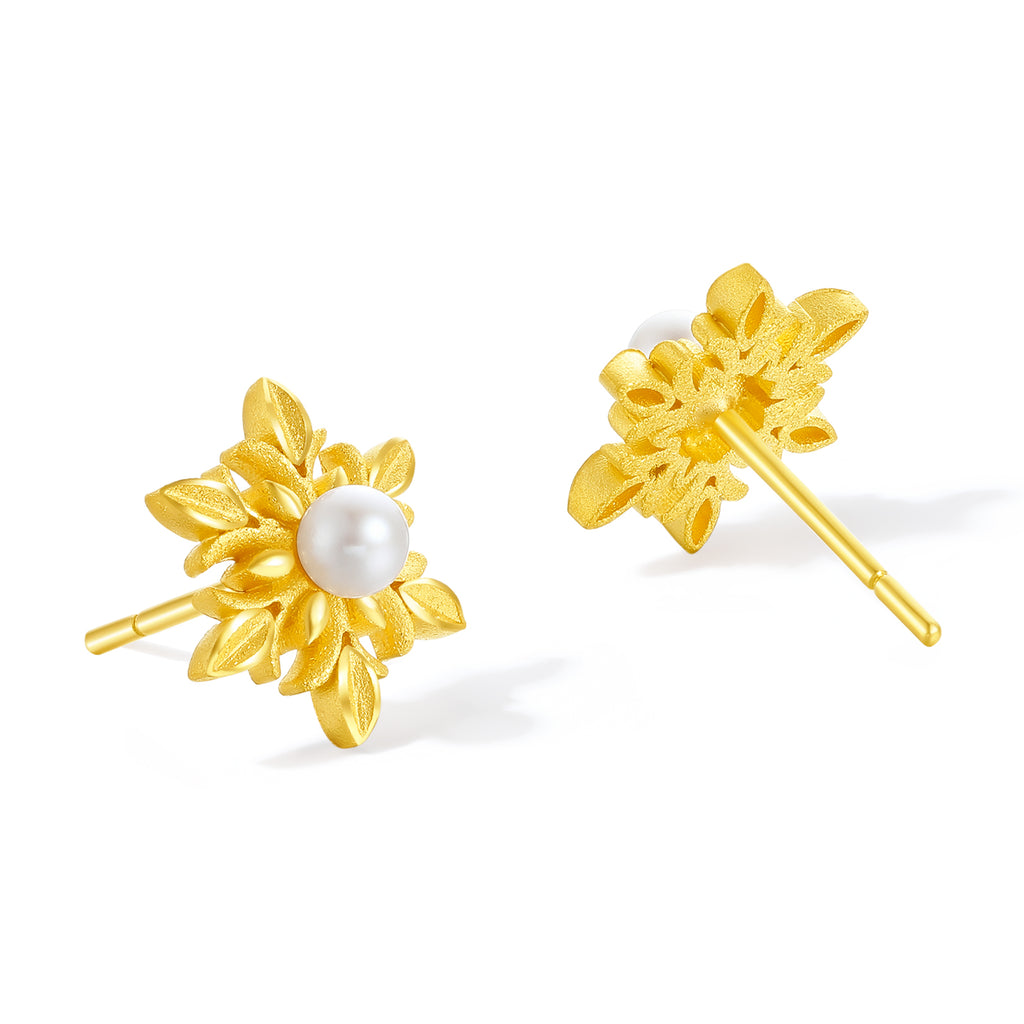 ZHOU LIU FU 24K Gold Cultural Freshwater Pearl Snowflake Stud Earrings for Women, Elegant Earrings Fine Jewelry Christmas Winter Gift X0914183