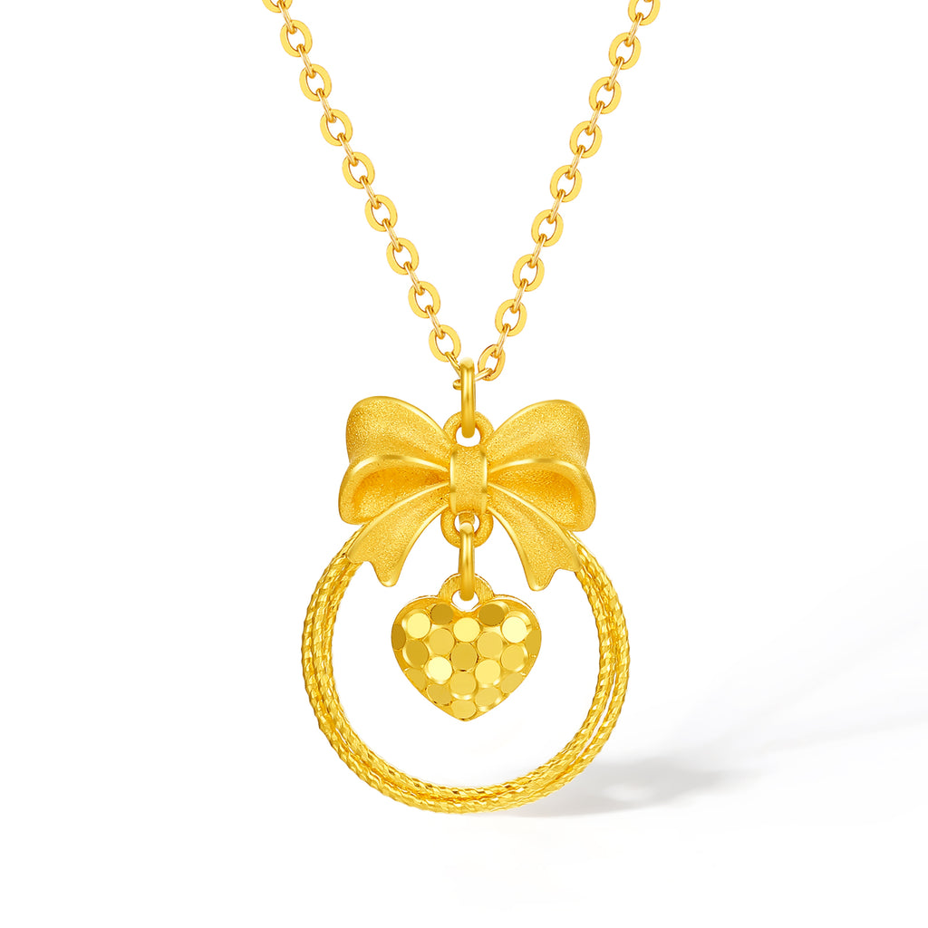 "Girl's Worries" 24K Gold Pendant Necklace Bow 3.58-3.98g A0615491