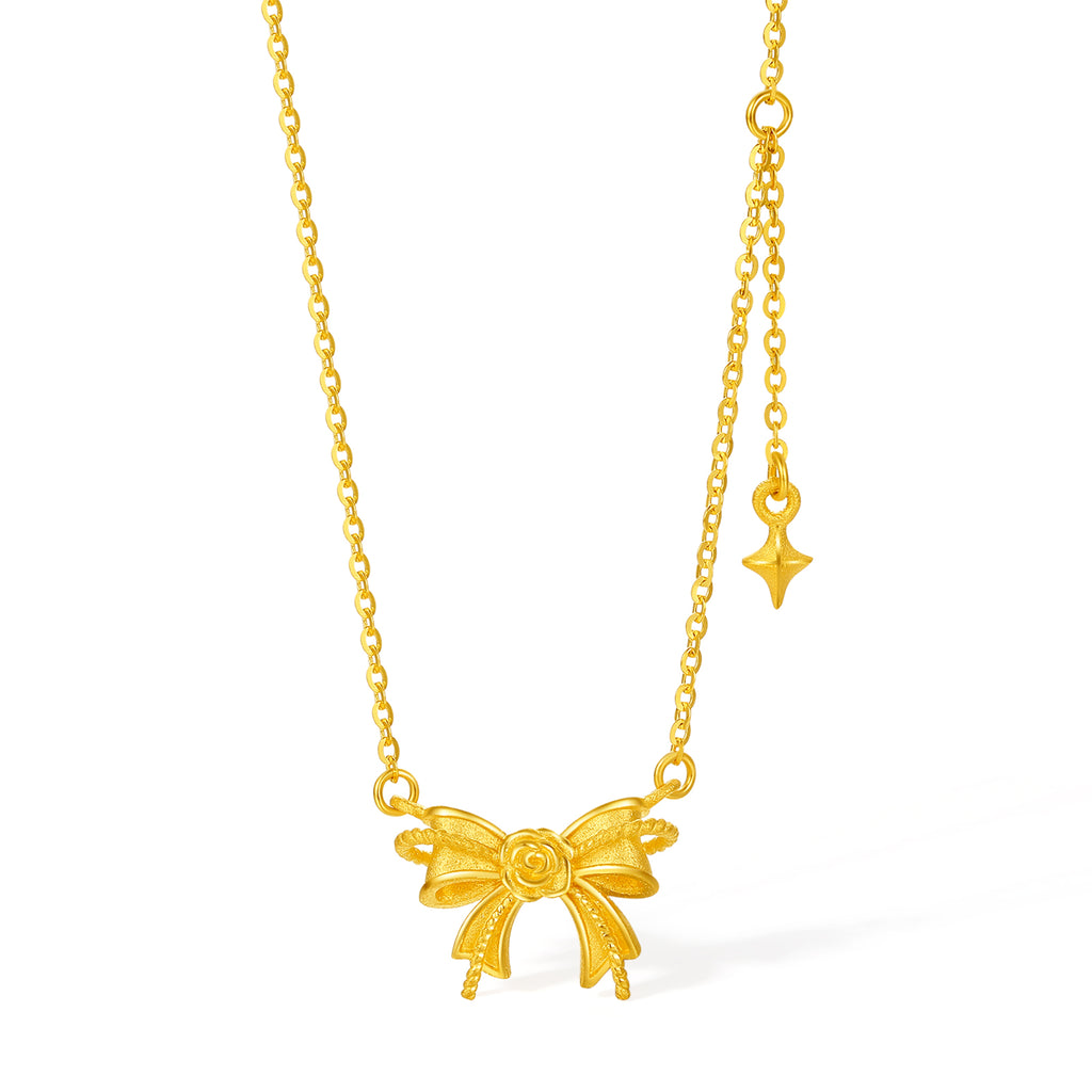"Fantasy Forest" 999 24K Gold Pendant Necklace Bow 3.6-3.9g A0613907