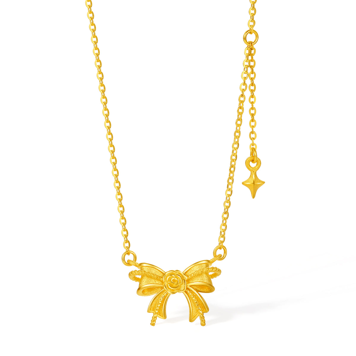 "Fantasy Forest" 999 24K Gold Pendant Necklace Bow 3.6-3.9g A0613907
