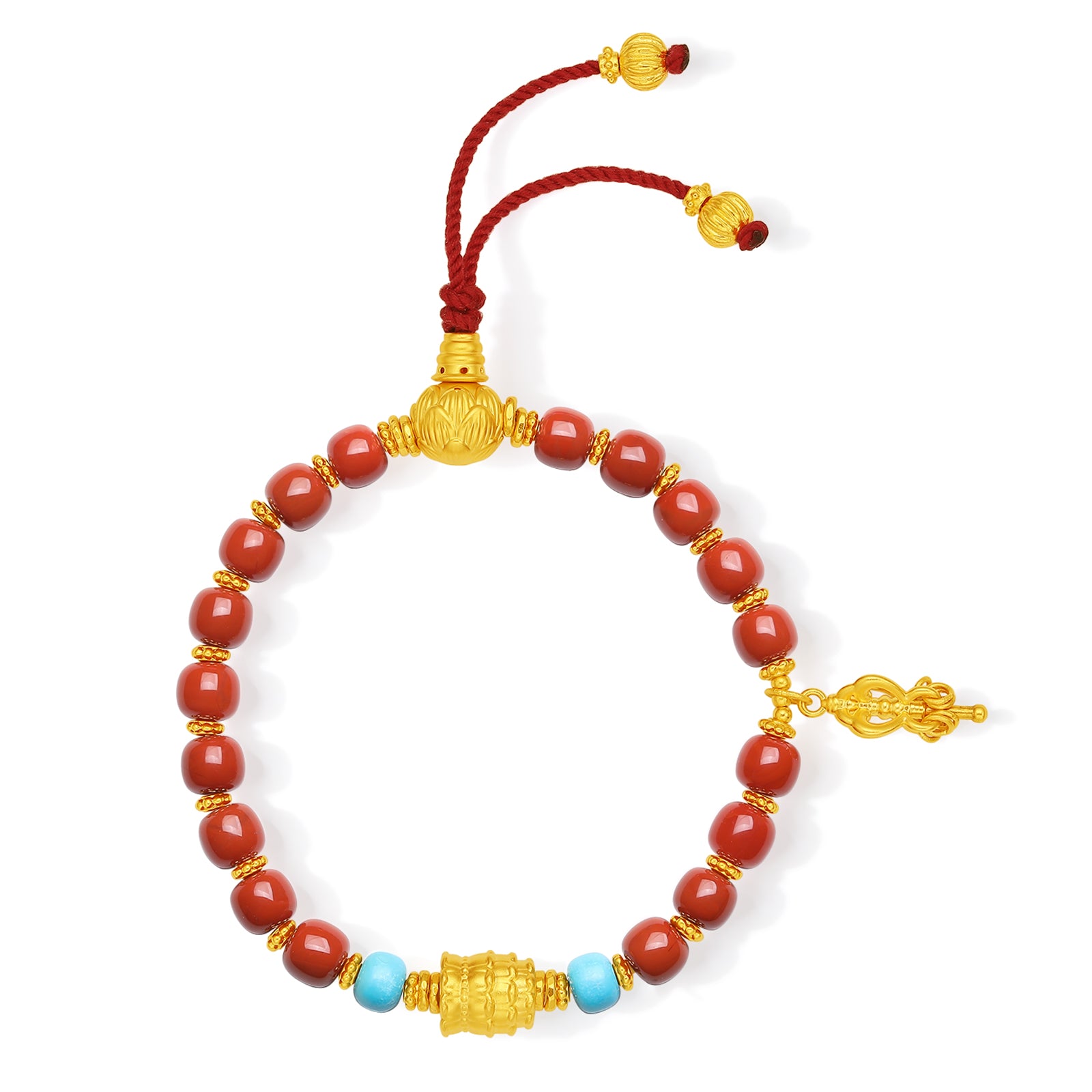 "Jiuhua Mountain" 24K Gold Beaded Bracelet Agate Turquoise Ksitigarbha's Implements J1915328