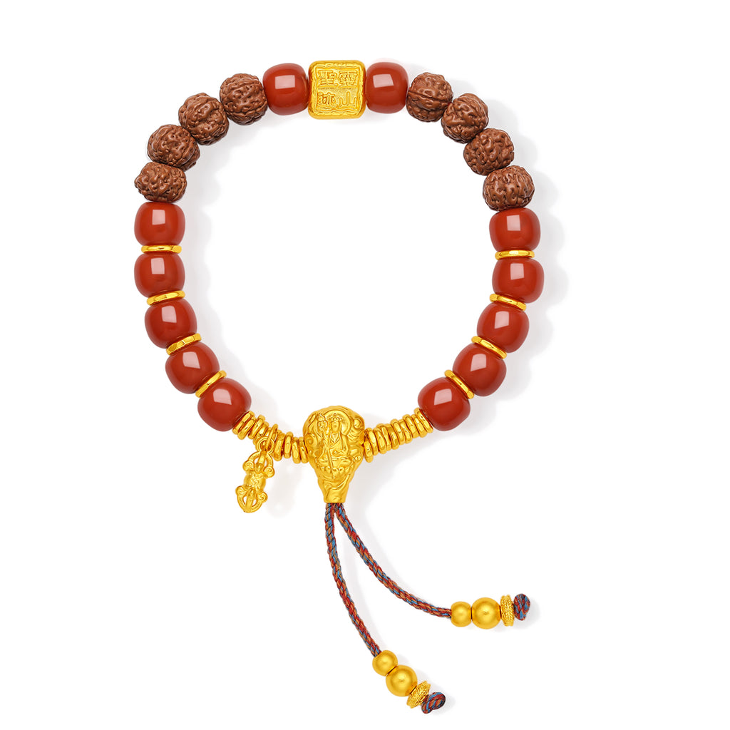 "Jiuhua Mountain" 24K Gold Beaded Bracelet Agate Bodhi Bead Ksitigarbha's Implements A1915333