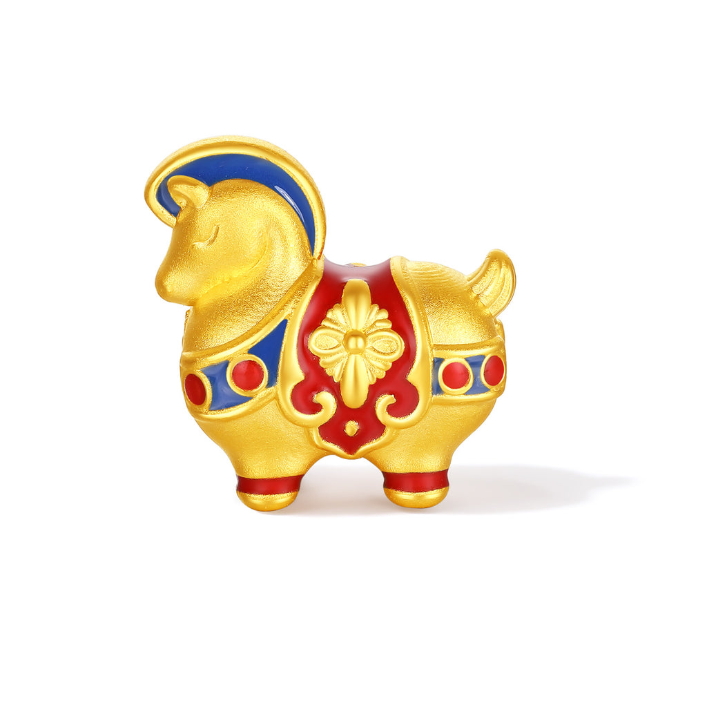 "Year of the Horse"  24K Gold Beaded Bracelet Agate Horse 0.87-1.17g 17cm A1920841