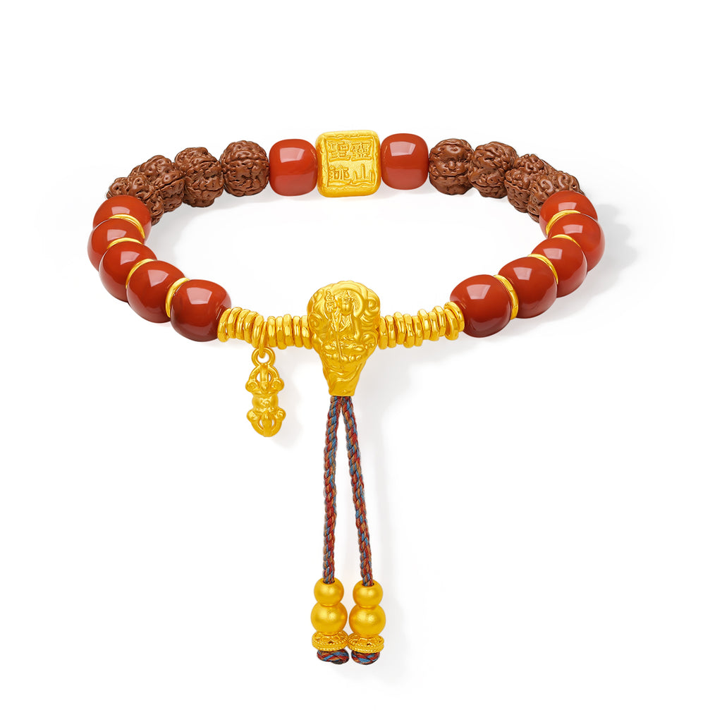 "Jiuhua Mountain" 24K Gold Beaded Bracelet Agate Bodhi Bead Ksitigarbha's Implements A1915333