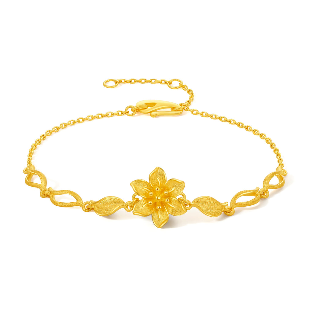 999 24K Gold Chain Bracelet Flower 4.3-4.9g A0712514