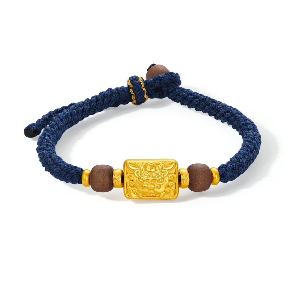 Jiuhua Mountain' 24K Gold String Bracelet Sandalwood Beads Ksitigarbha's Mount Diting A1715330