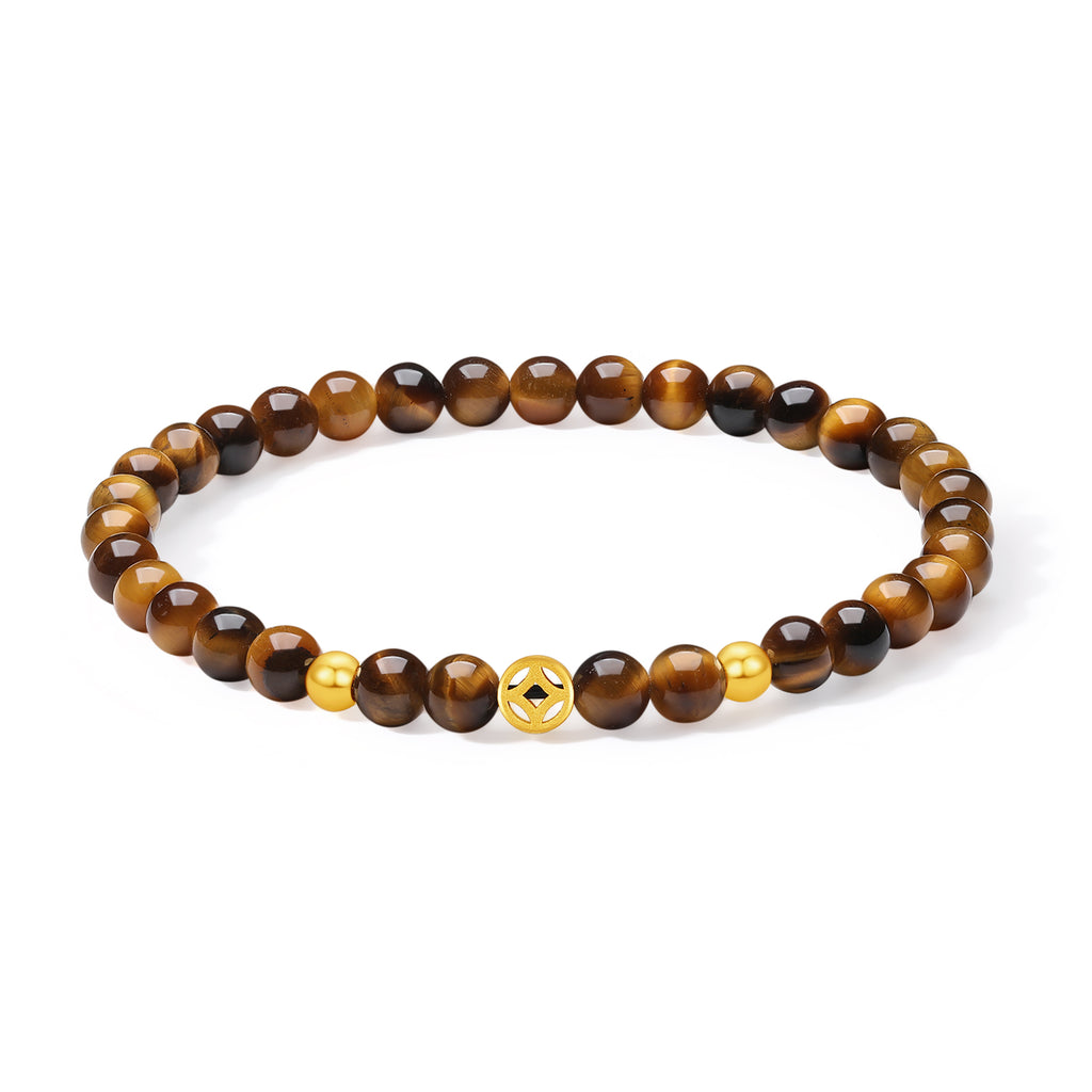 999 24K Gold Beaded Bracelet Tigerite 5-5.5mm Coin 0.6-0.9g A1914414