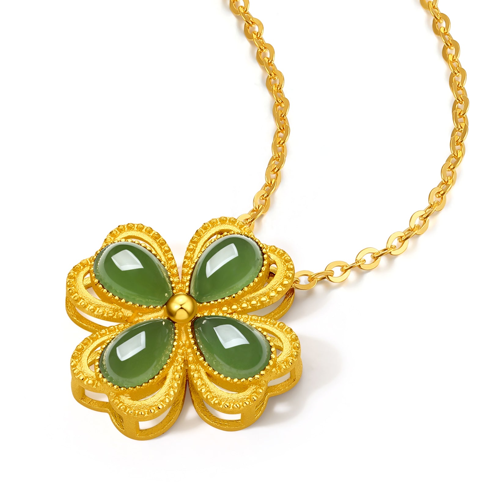 999.9 24K Gold Pendant Heitian Jade 1.3-1.5g Clover Y0411648