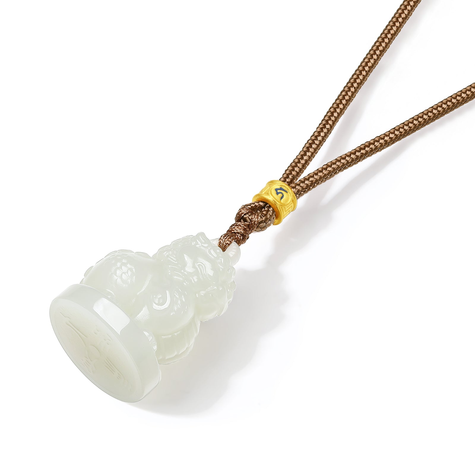 'Jiuhua Mountain' 24K Gold Pendant Necklace Heitian Jade Ksitigarbha's Mount Diting Y0415337