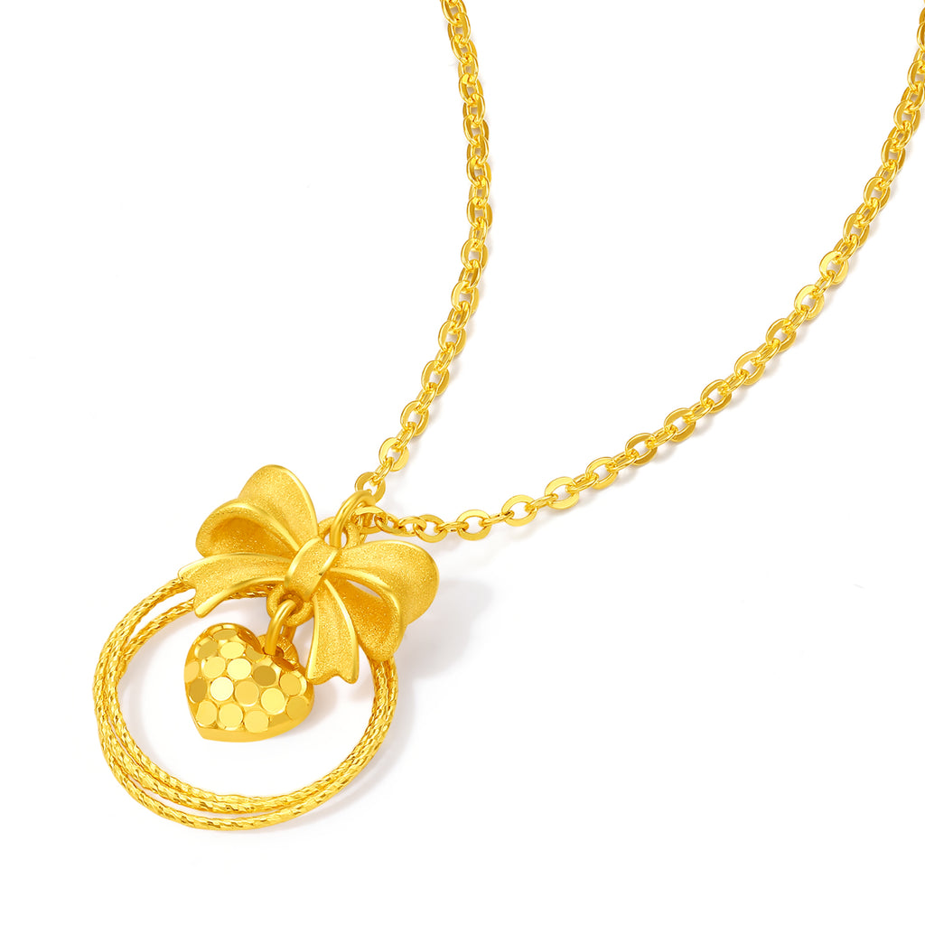 "Girl's Worries" 24K Gold Pendant Necklace Bow 3.58-3.98g A0615491