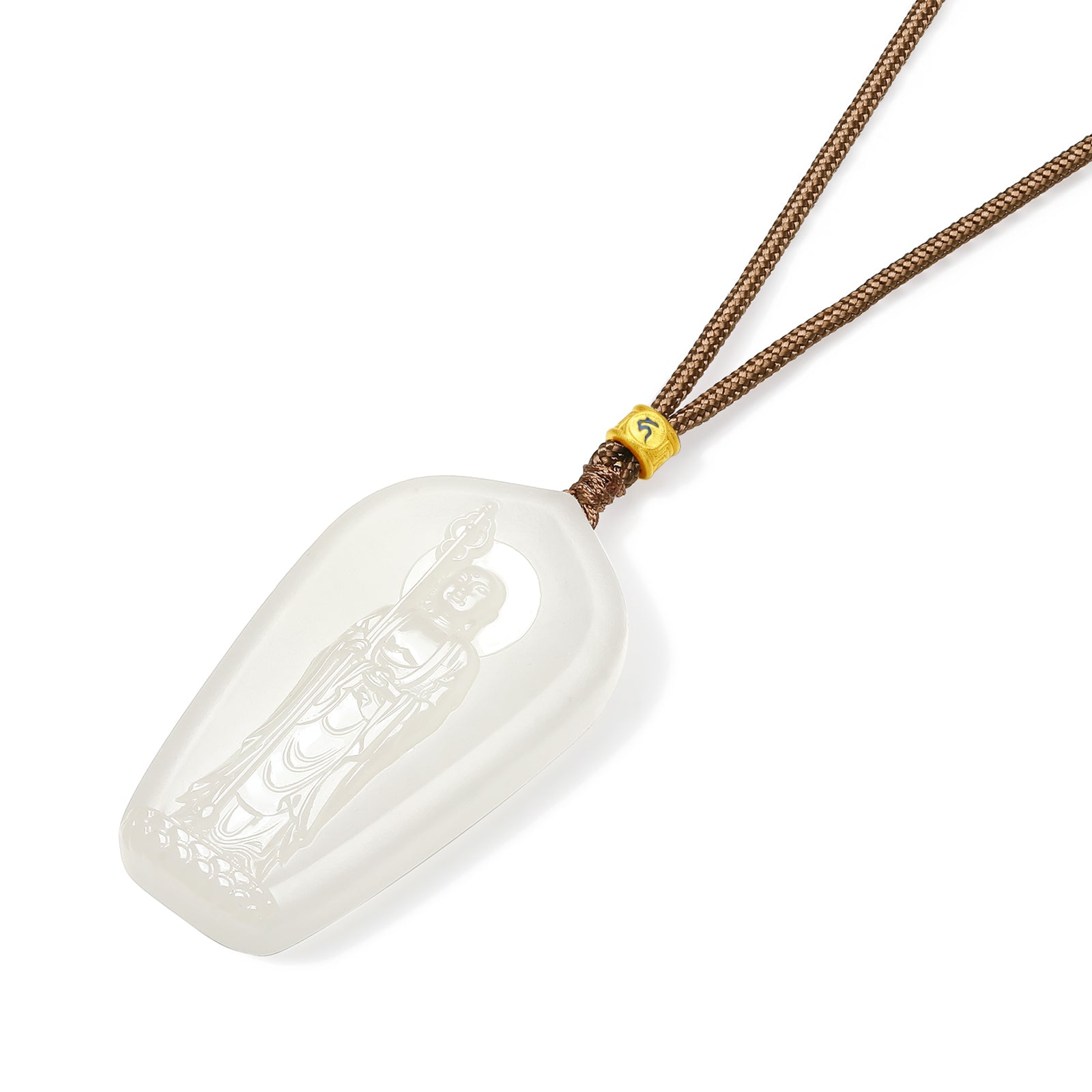 'Jiuhua Mountain' 24K Gold Pendant Necklace Heitian Jade Ksitigarbha Bodhisattva Y0415335