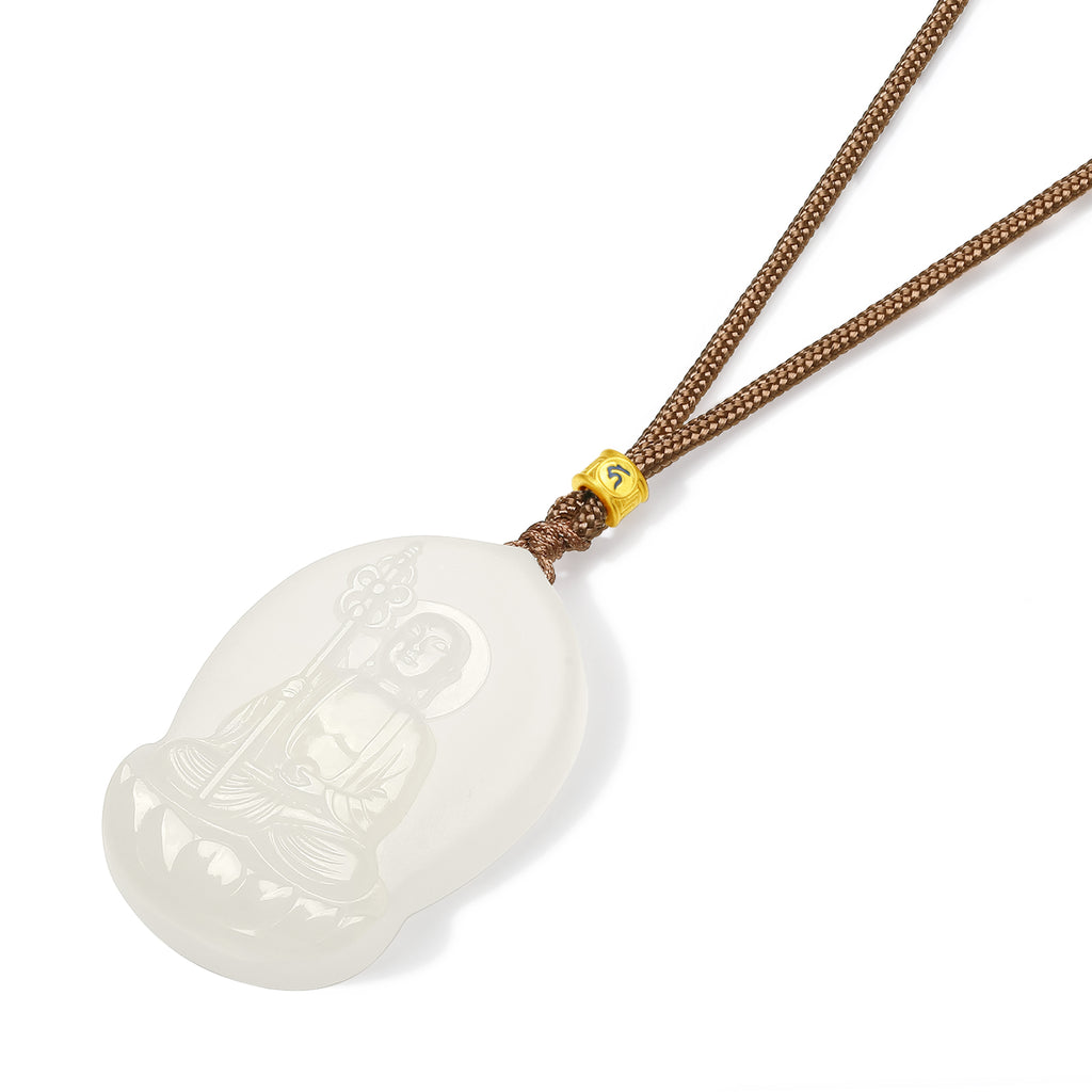 'Jiuhua Mountain' 24K Gold Pendant Necklace Heitian Jade Ksitigarbha Bodhisattva Y0415336