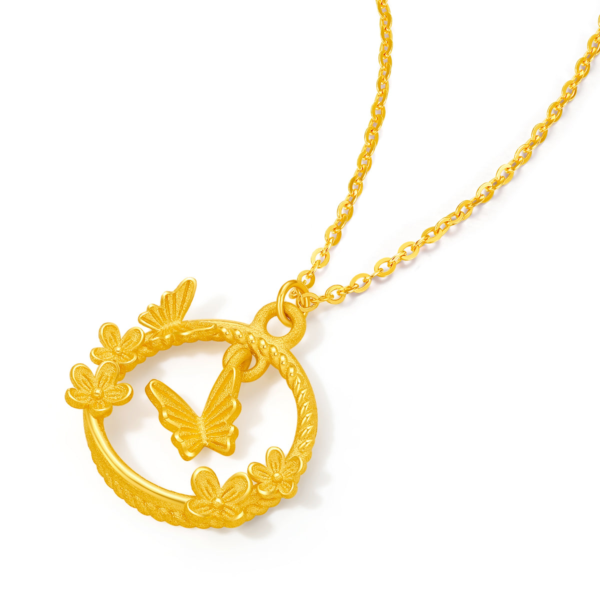 999 24K Gold Pendant Necklace Flower 3.7-4.2g A0613020