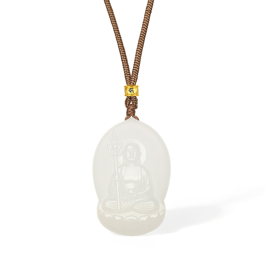 'Jiuhua Mountain' 24K Gold Pendant Necklace Heitian Jade Ksitigarbha Bodhisattva Y0415336