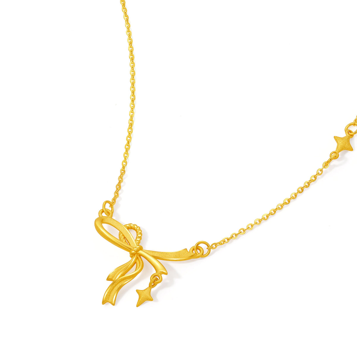 "Girl's Worries" 999 24K Gold Pendant Necklace Bow 3.7-4.1g A0615483