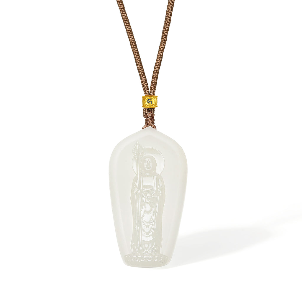 'Jiuhua Mountain' 24K Gold Pendant Necklace Heitian Jade Ksitigarbha Bodhisattva Y0415335