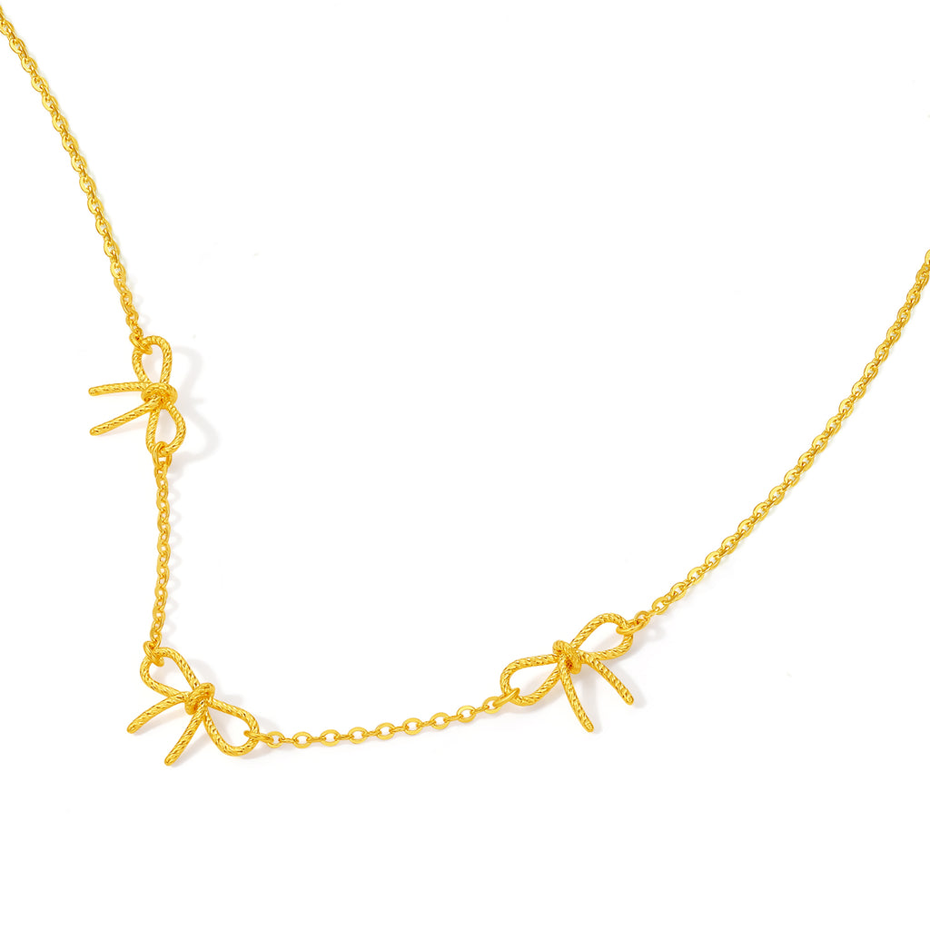 "Girl's Worries" 24K Gold Pendant Necklace Bow 3.16-3.56g A0615486
