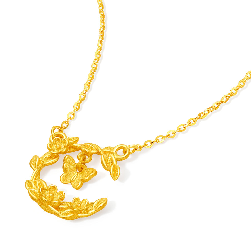 “Dream in the Garden” 999 24K Gold Pendant Necklace Flower 3.6-4g A0614924