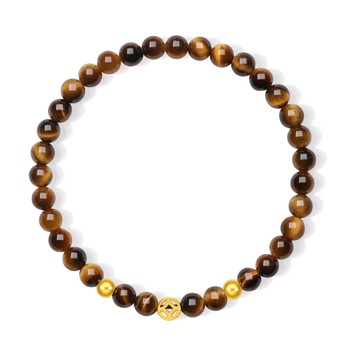 999 24K Gold Beaded Bracelet Tigerite 5-5.5mm Coin 0.6-0.9g A1914414