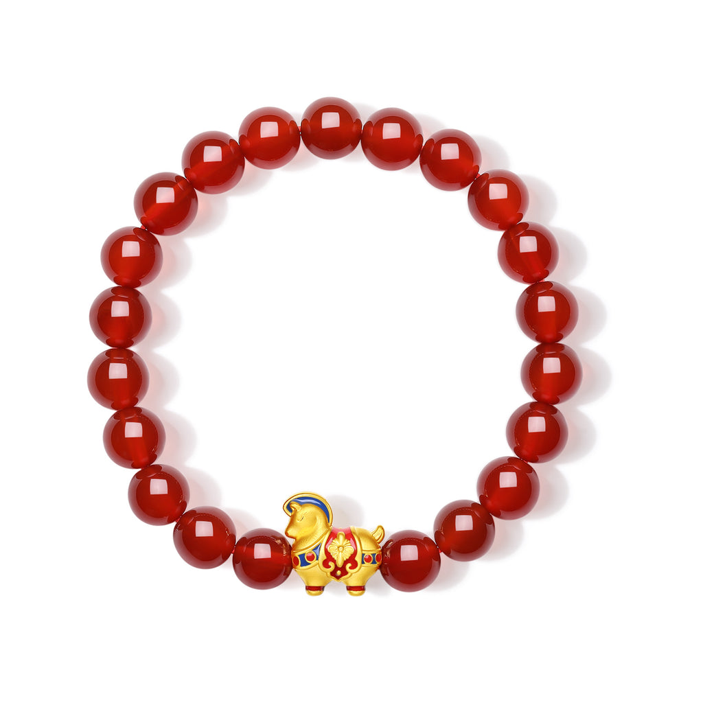 "Year of the Horse"  24K Gold Beaded Bracelet Agate Horse 0.87-1.17g 17cm A1920841