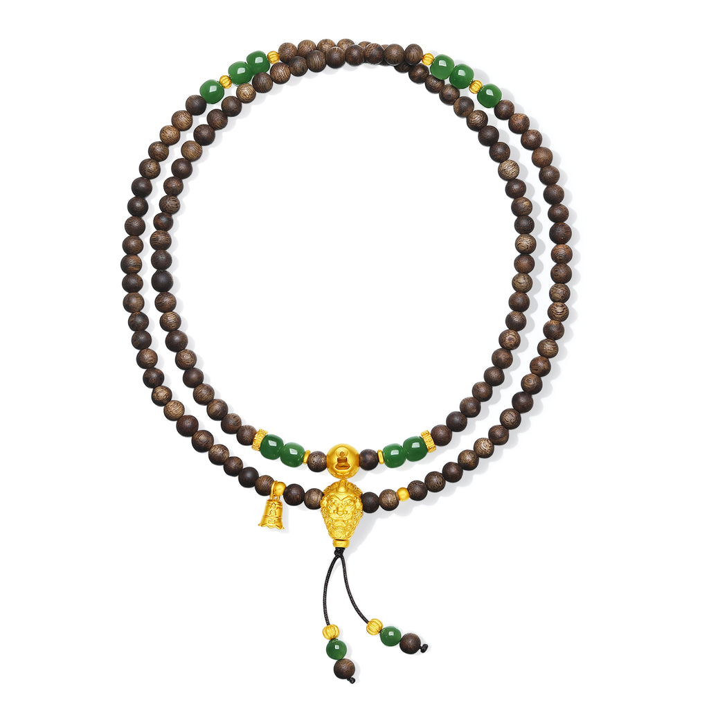 Jiuhua Mountain' 24K Gold Beaded Bracelet Heitian Jade Agarwood Ksitigarbha's Implements Y1915329