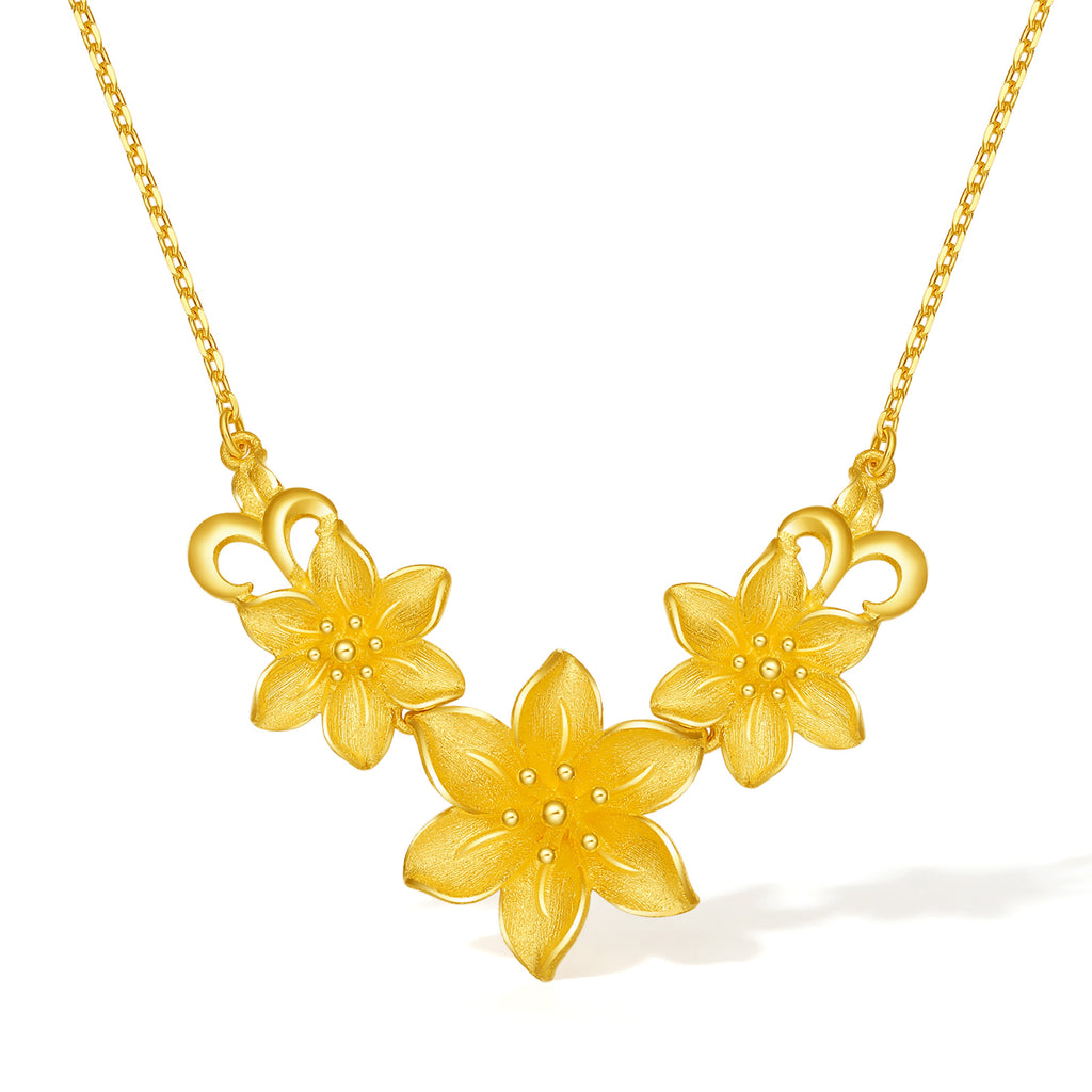 999 24K Gold Pendant Necklace Flower 9.2-10g A0612516