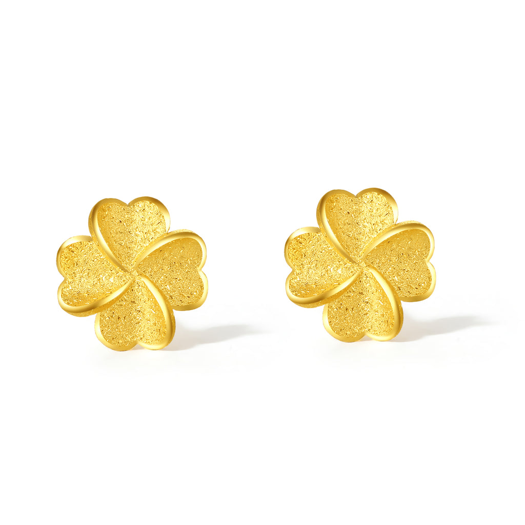 999.9 24K Gold Earrings Clover 0.8-1g 16-19cm A0912975