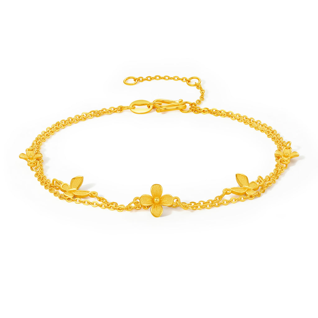 "Annie's Garden" 999 24K Gold Chain Bracelet Flower 2.6-2.9g A0713018