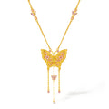 "Chinese Culture Collection - Song Brocade" 24K Gold Pendant Necklace Diamond  2.5-3mm Pearl         Butterfly 12.63-15.13g W0623181