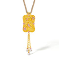 "Chinese Culture Collection - Song Brocade" 24K Gold Pendant Necklace Diamond 3.5-4mm Pearl Magpie 11.99-14.49g W0423178