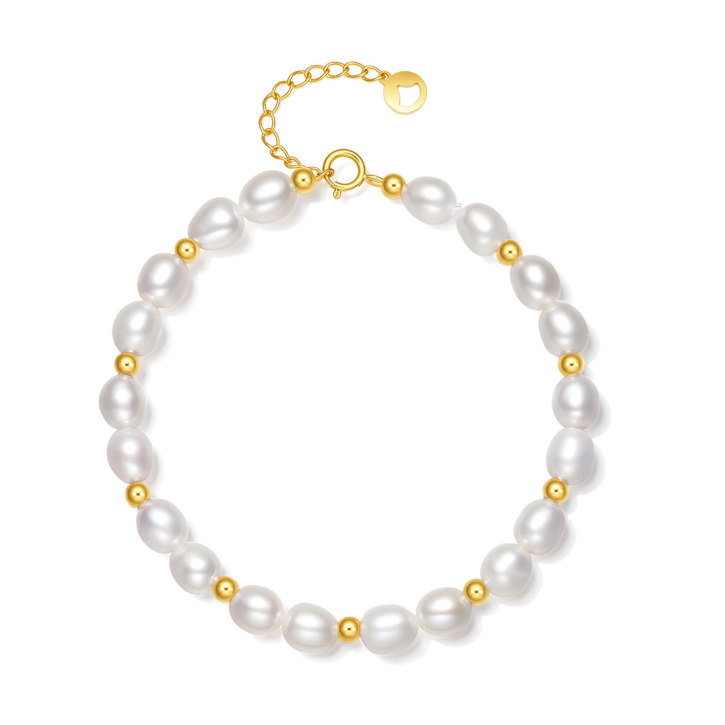 18K Yellow Gold Chain Bracelet Freshwater Pearl 5-6mm 0.45-0.75g X0713025