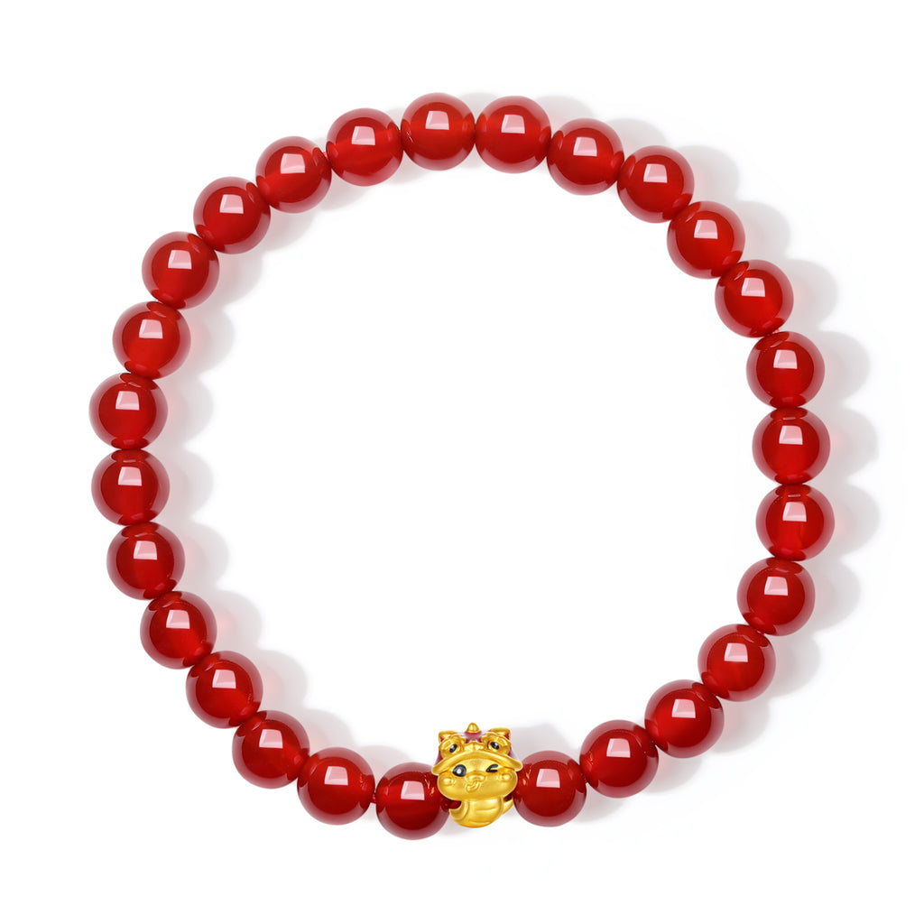 "Chinese Zodiac Snake" 24K Gold Beaded Bracelet Agate Snake 0.3-0.6g A1914865