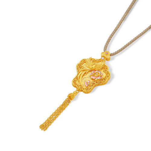 "Chinese Culture Collection - Song Brocade" 24K Gold Pendant Necklace Diamond Phoenix 18.01-21.01g W0423179