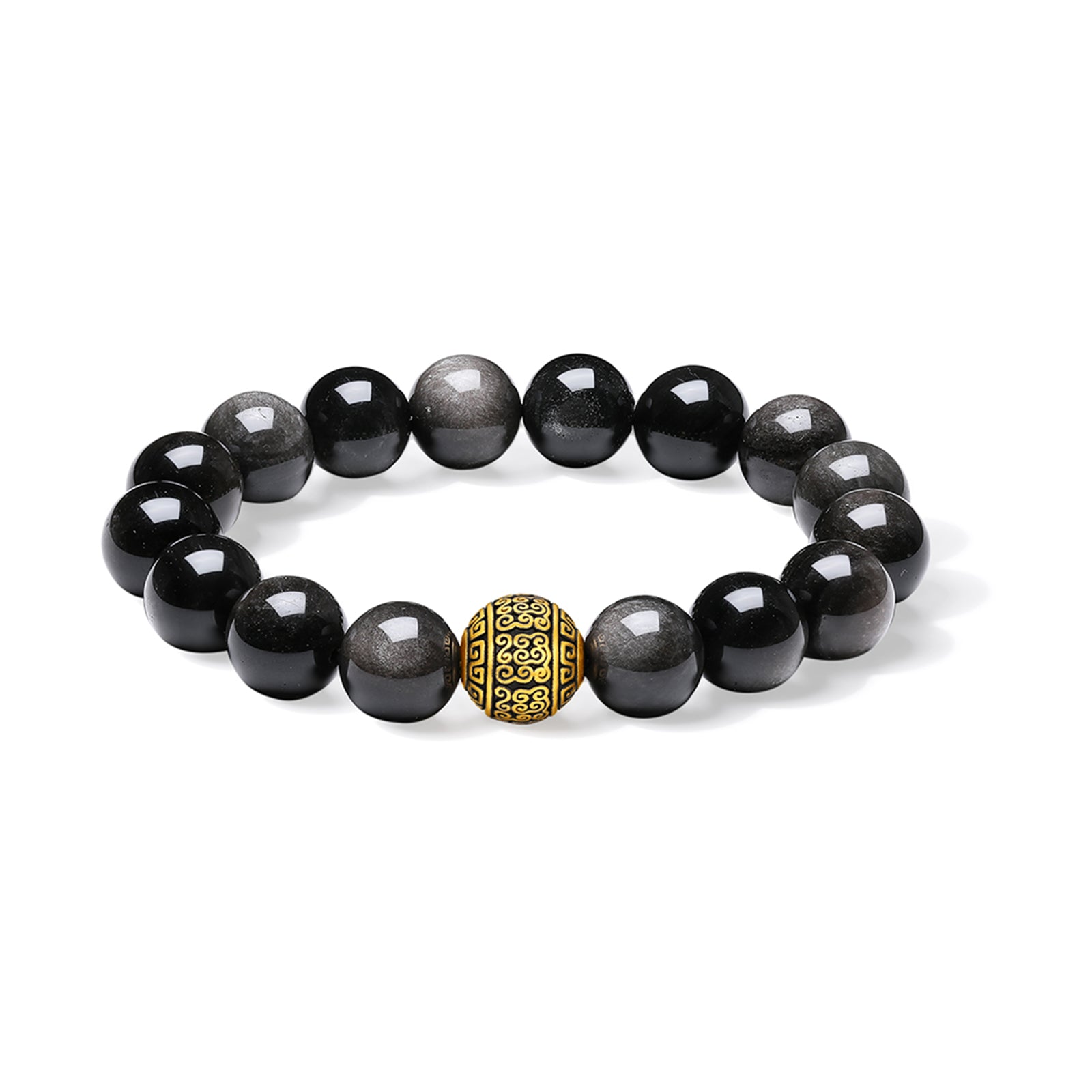 24K Gold Beaded Bracelet Obsidian 1.4-1.7g A1916181