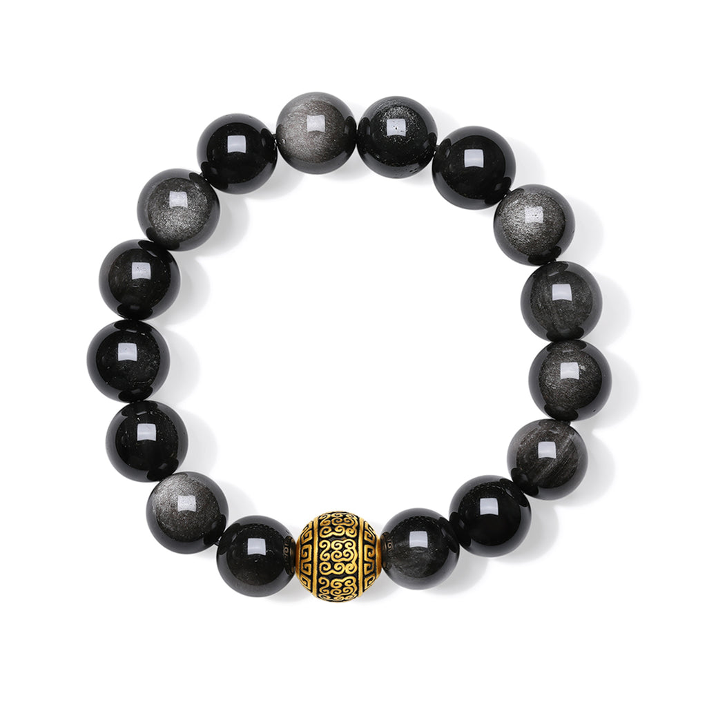 24K Gold Beaded Bracelet Obsidian 1.4-1.7g A1916181