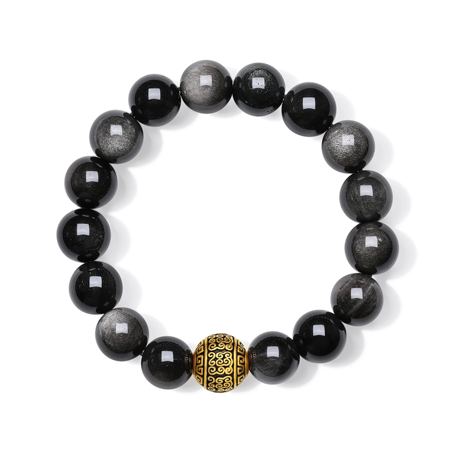24K Gold Beaded Bracelet Obsidian 1.4-1.7g A1916181