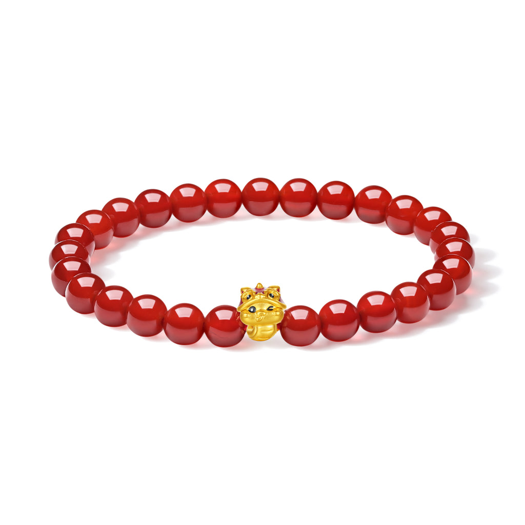 "Chinese Zodiac Snake" 24K Gold Beaded Bracelet Agate Snake 0.3-0.6g A1914865