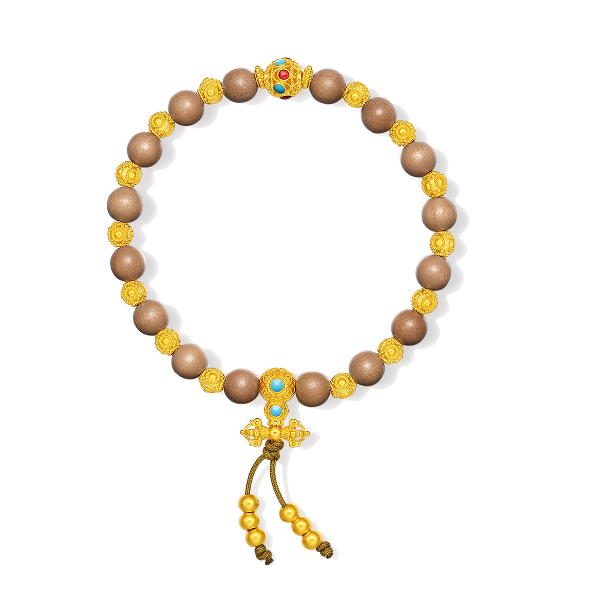 999 24K Gold Beaded Bracelet Sandalwood 8.5-11.5g A1915962