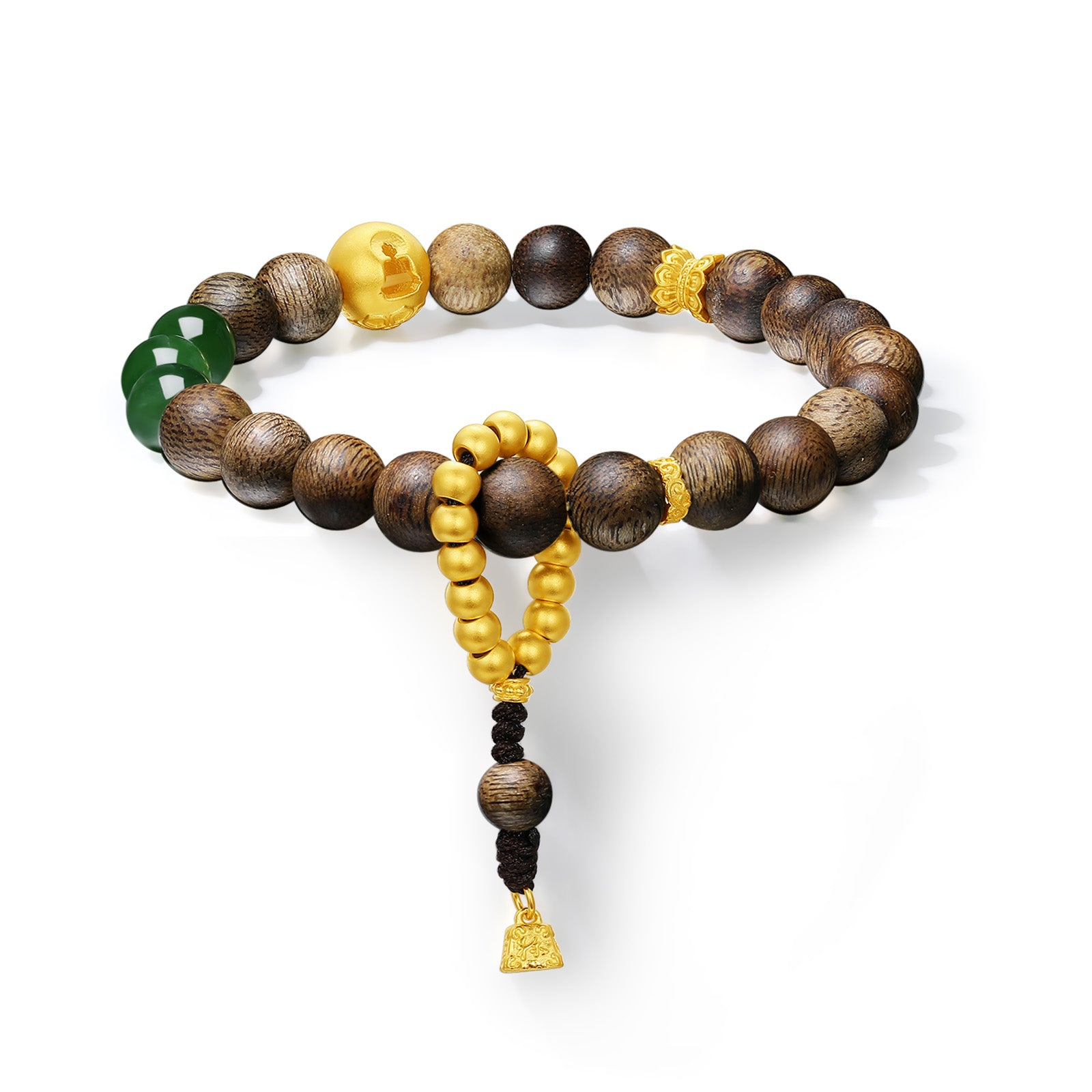 Jiuhua Mountain' 24K Gold Beaded Bracelet Heitian Jade Agarwood Ksitigarbha Bodhisattva Y1915291