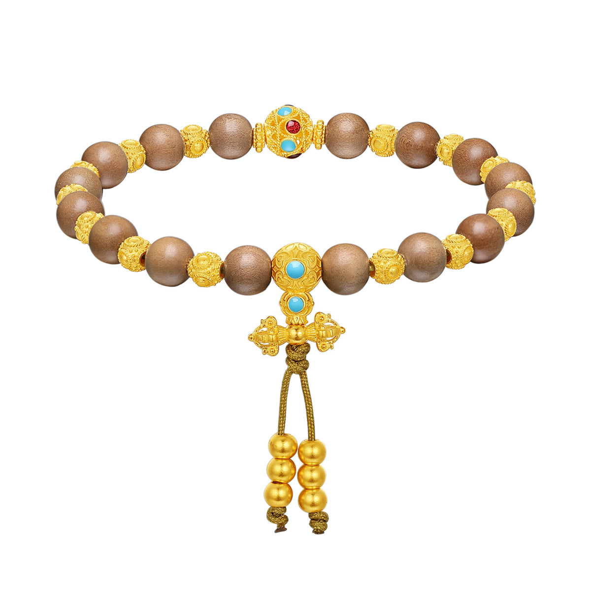 999 24K Gold Beaded Bracelet Sandalwood 8.5-11.5g A1915962