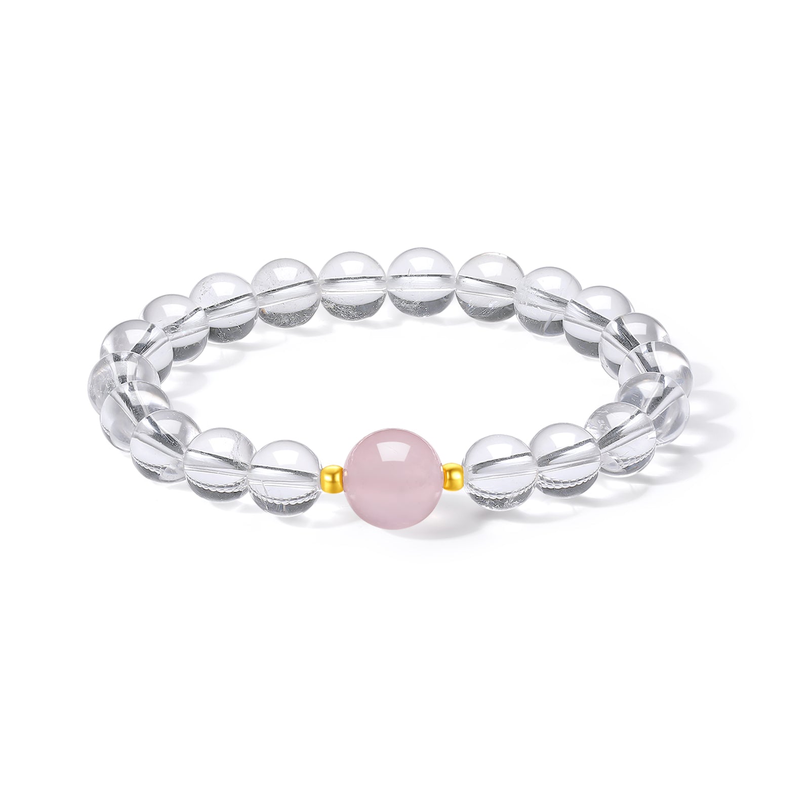 18K Gold Beaded Bracelet Crystal Rose Quartz 0.06-0.08g J1915553
