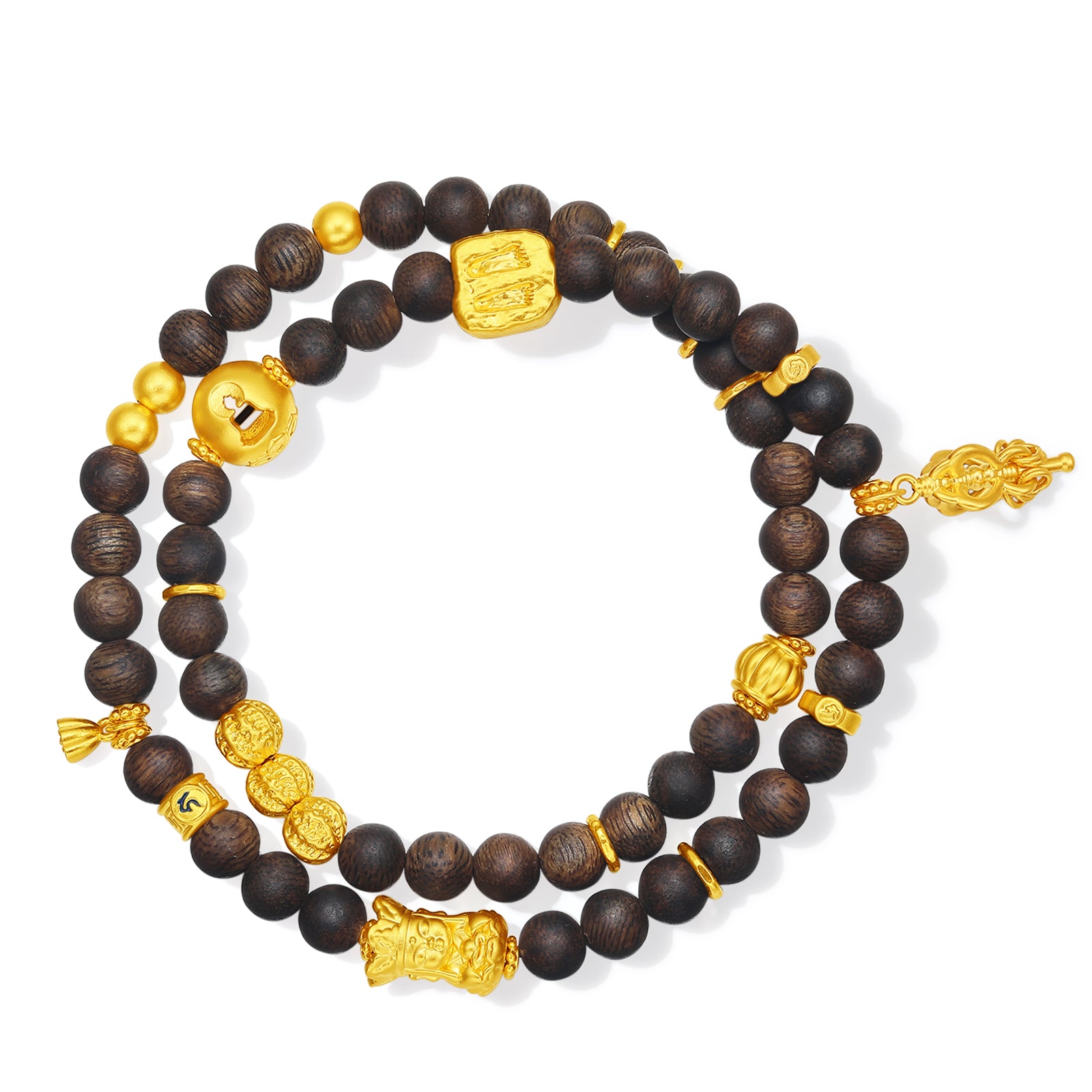Jiuhua Mountain' 24K Gold Beaded Bracelet Aloeswood Beads Ksitigarbha's Implements A1915290