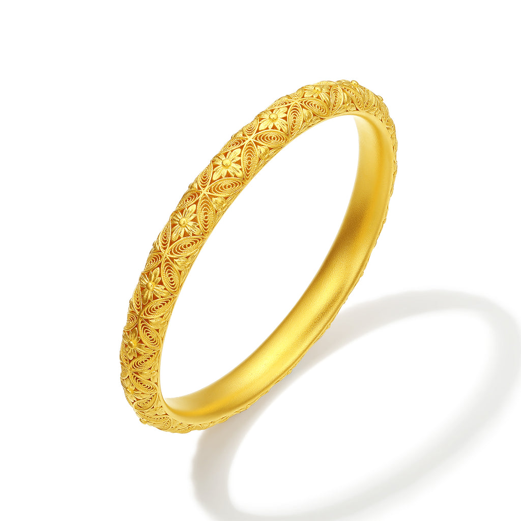 999 24K Gold Bangle Bracelet Flower 35-40g A1013647